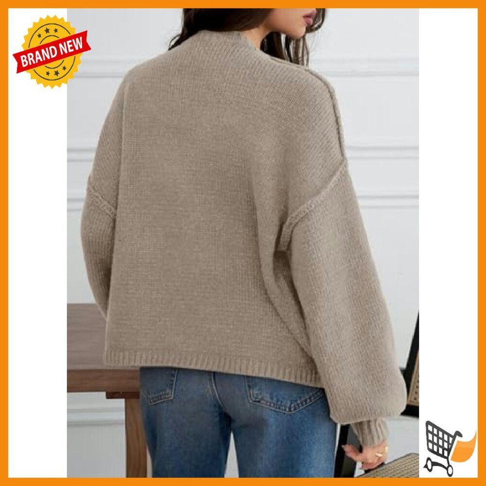Oversized Chunky Knit Cardigan with Lantern Sleeves - Fall Winter Sweater - Picture 6 of 8